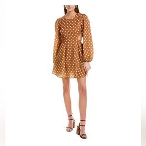 NWT Charlie Holiday Halcyon Polka Dot Dress Caramel Tan Brown White Open Back